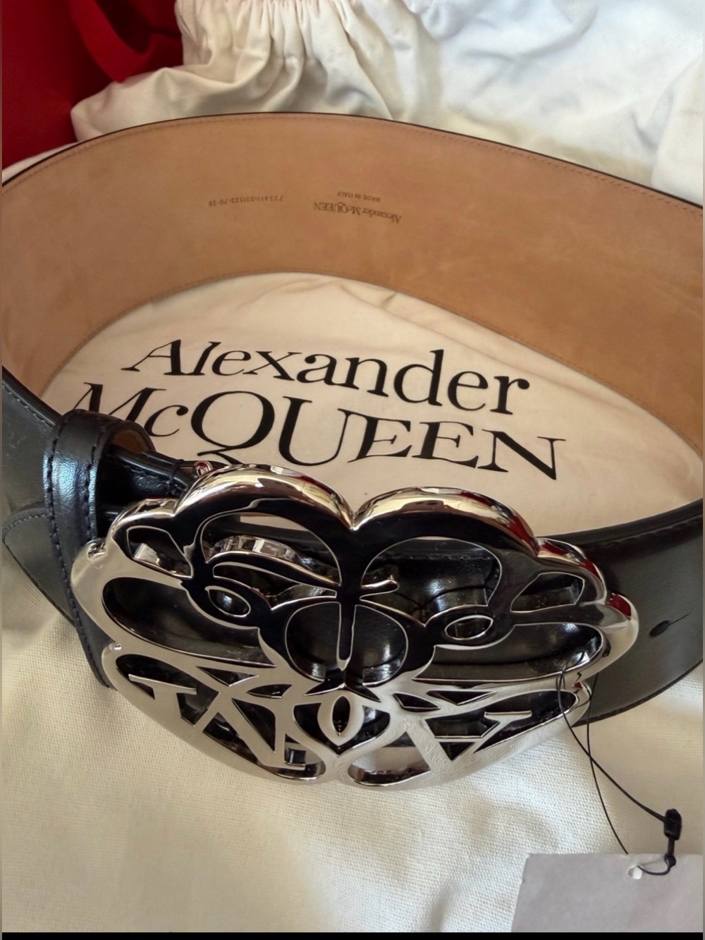 Alexander McQueen Black Leather Belt with Silver Decorative Buckle